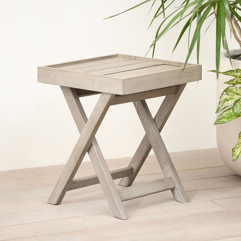 Portside Wood 2-Tier Plant Stand & Tray Table - 15.75"W x 14.5"D x 17.75"H, Gray