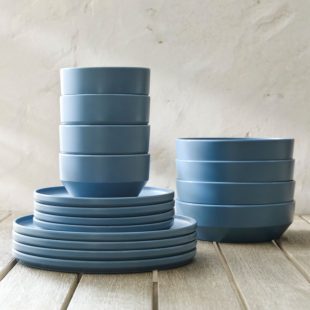 Modern Melamine Outdoor Dinnerware (Set of 16) - Blue, Set of 16
