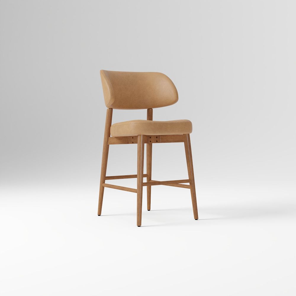 Hyde Leather Bar & Counter Stool - Ludlow Leather Cumin, Cool Walnut