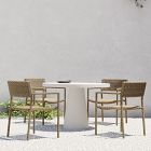 Concrete Pedestal Outdoor Round Dining Table (32"&ndash;60") &amp; Westport Stacking Arm Dining Chairs Set