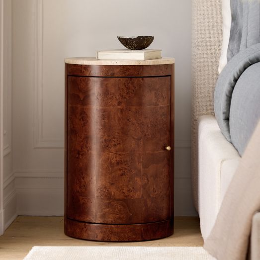 Beaux Travertine & Burl Wood Nightstand (14") by West Elm