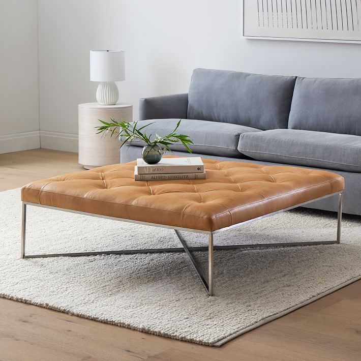 Maeve Square Leather Ottoman | West Elm