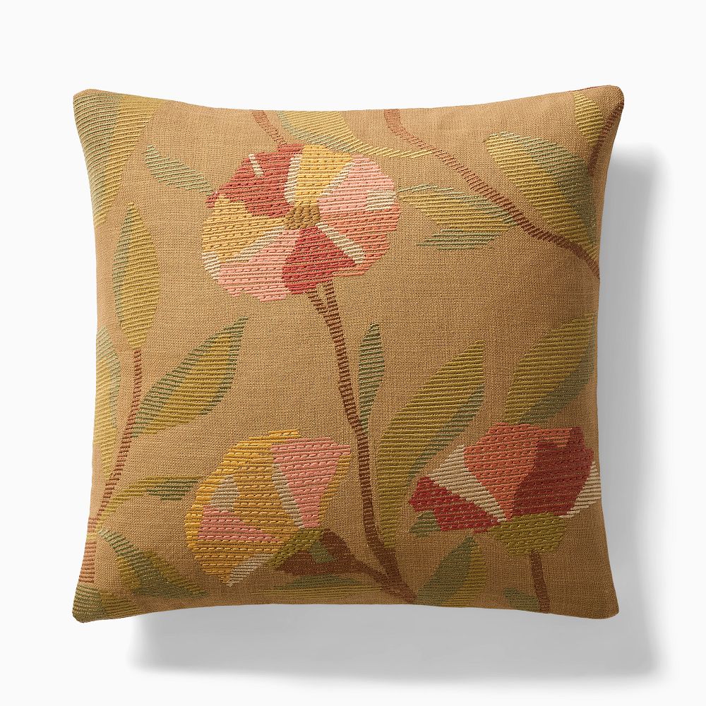 Embroidered Ribbed Floral Pillow Cover - 18"x18", Dark Honey + Down Alt Insert