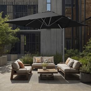 contract patio umbrellas Outdoor Contract Grade 10' Cantilever Patio Umbrella with Awning, Anodized Aluminum Pole, Sunbrella Black, West Elm