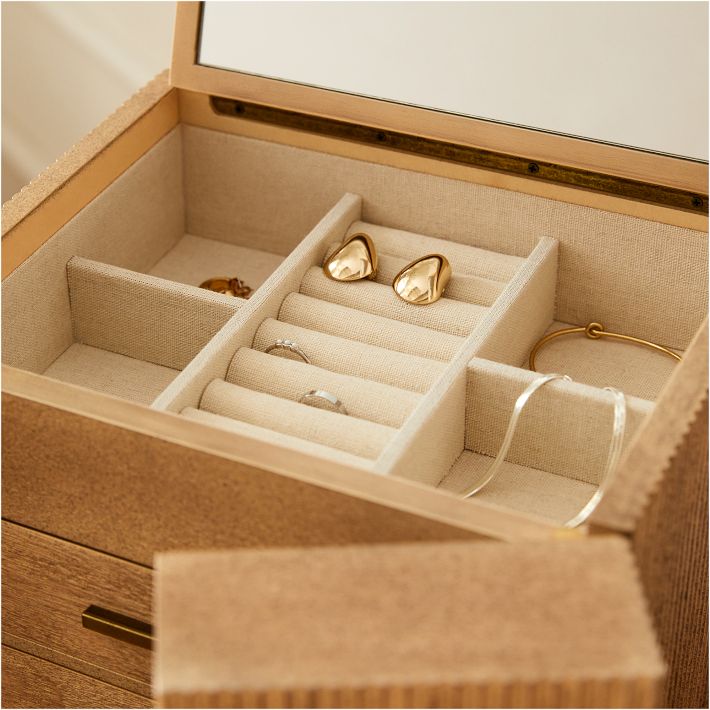 west elm Elm West | Boxes Jewelry Fluted Modern アクセサリージュエリーケース ゴールド ウッド 木製 小物入れ