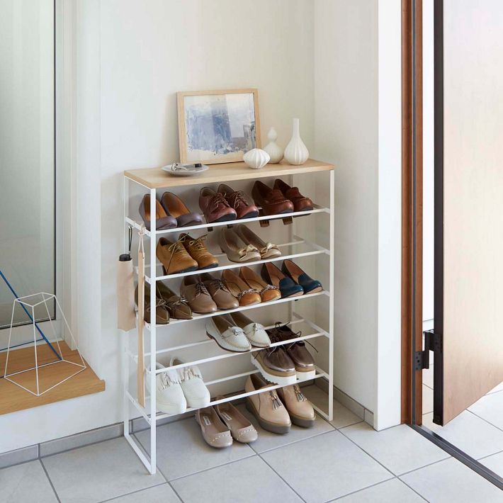 Yamazaki Tiered Shoe Rack, Steel & Wood | West Elm