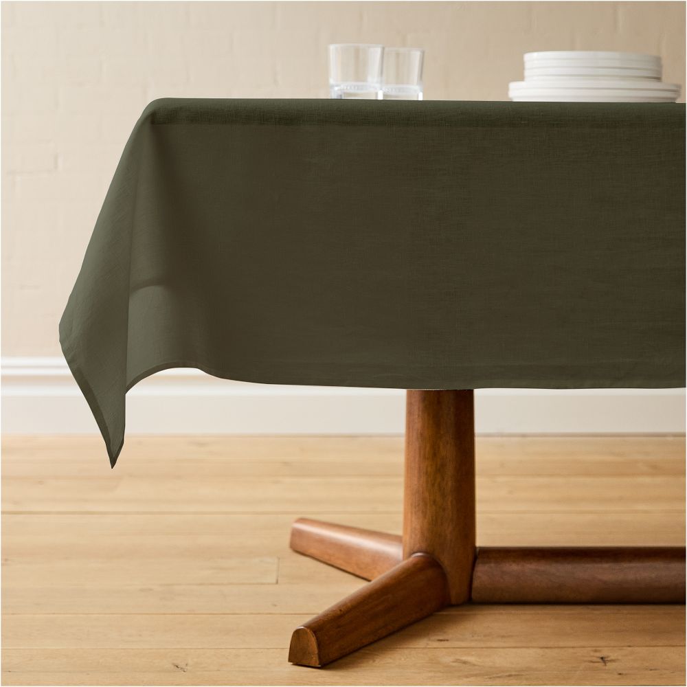 European Linen Tablecloth - Dark Olive, 70x126in