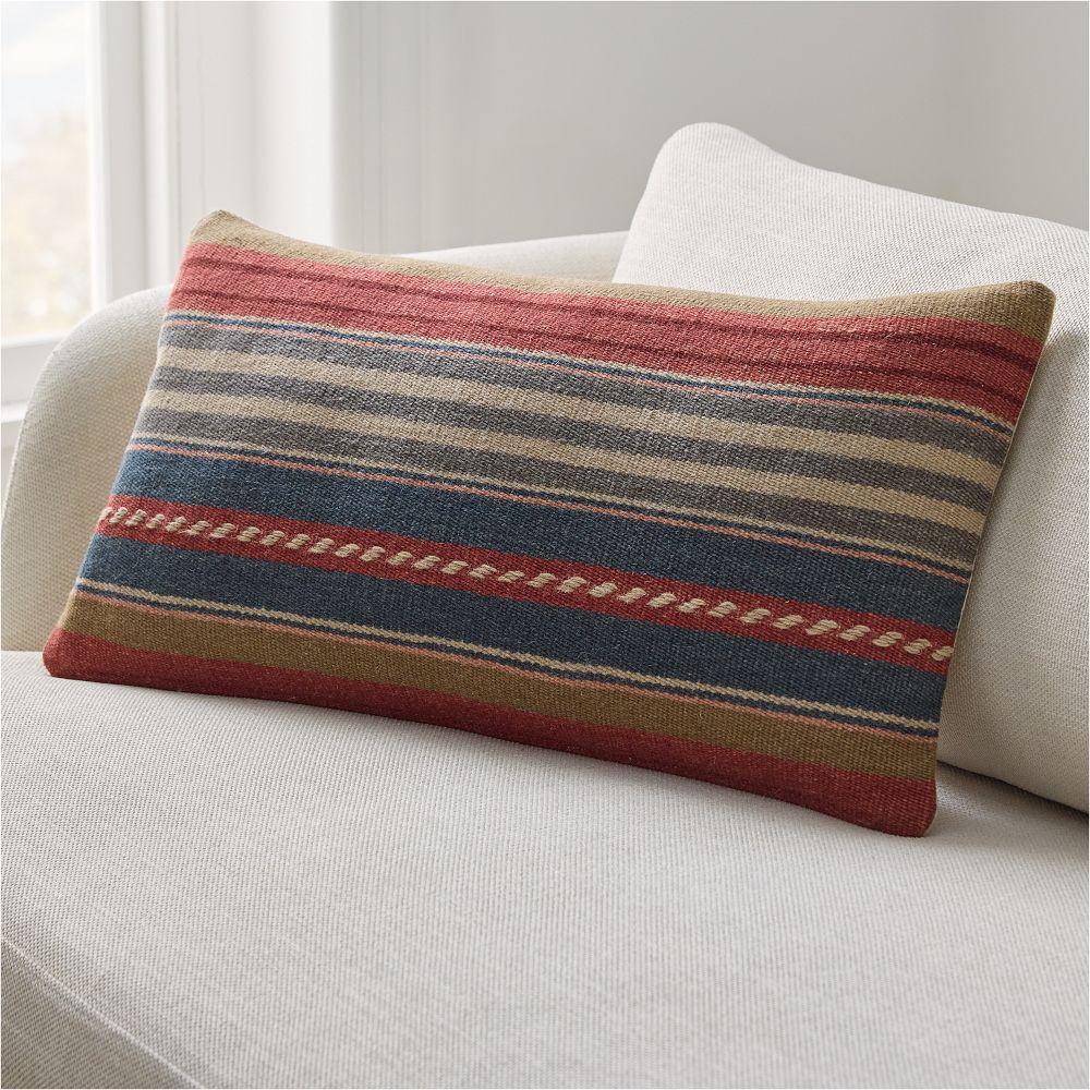 West Elm - Handwoven Varied Stripe Pillow Cover - 14"x26", Multi + Feather Insert