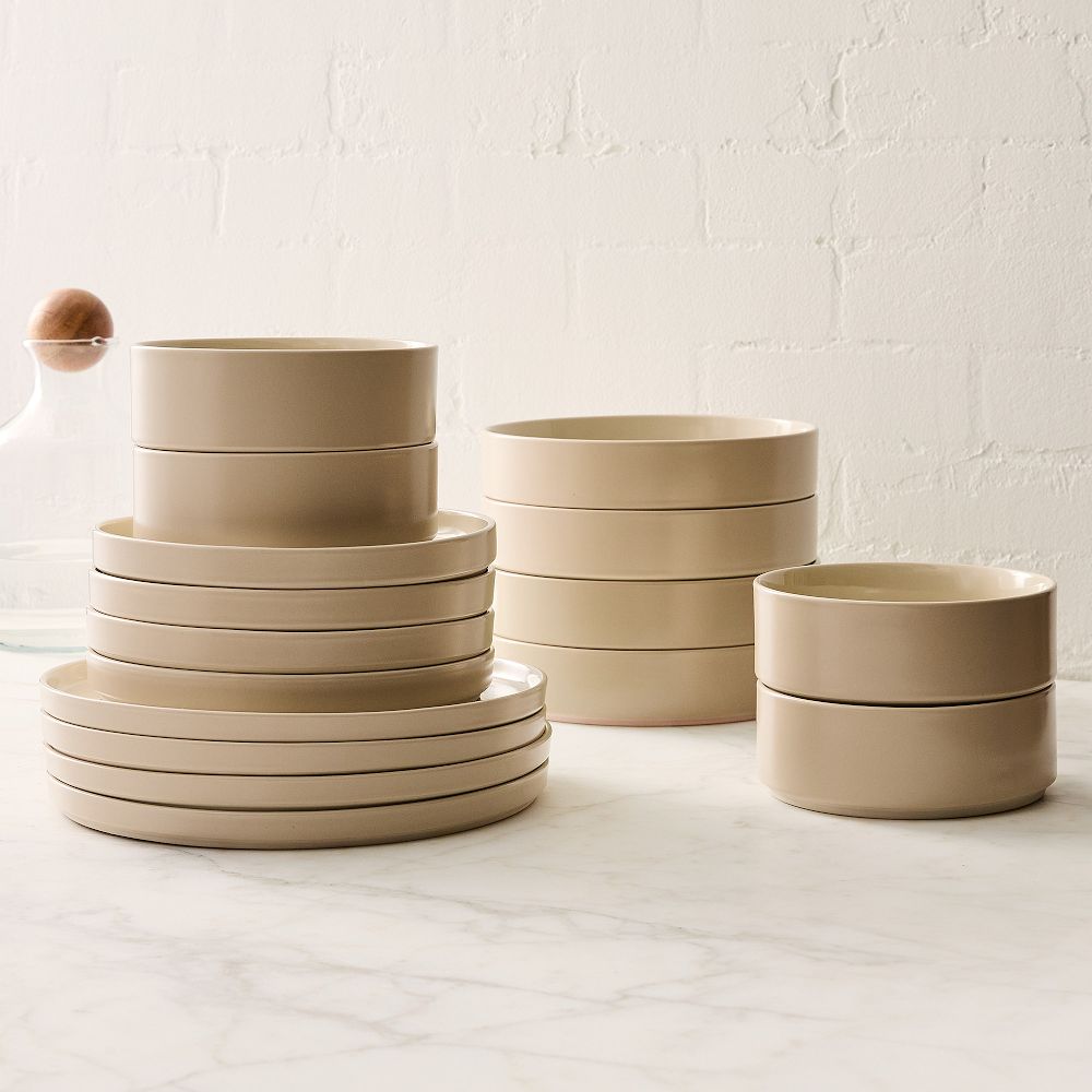 Straight-Sided Stoneware Dinnerware (Set of 16) - Almond, Set of 16