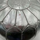 Open Box: Leather Moroccan Pouf, Small (20"D x 14"H) - Silver