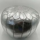 Open Box: Leather Moroccan Pouf, Small (20"D x 14"H) - Silver