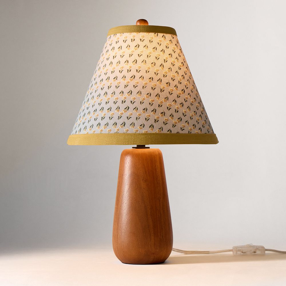 Emma Chamberlain Wooden Table Lamp (16.5") - 10", Blue Floral, Cool Walnut