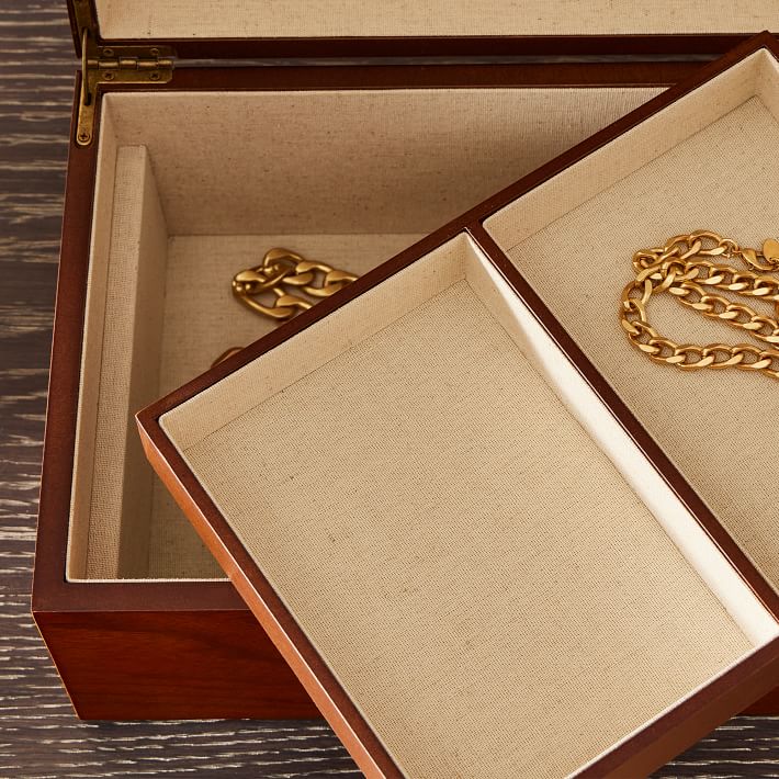 west elm 木製 ウッド ゴールド アクセサリージュエリーケース Mid-Century Acorn Wood Jewellery Box - Large | West Elm