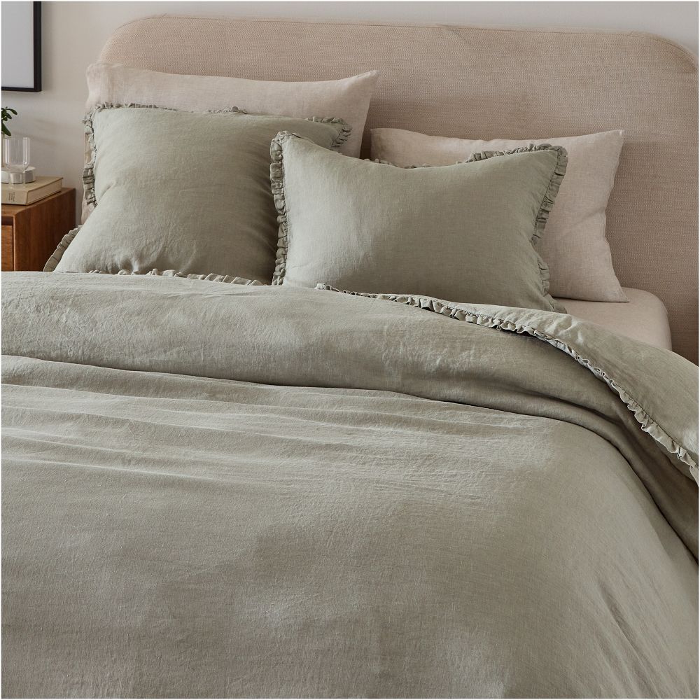 European Flax Linen Ruffle Shams Celadon · Standard Sham X 2