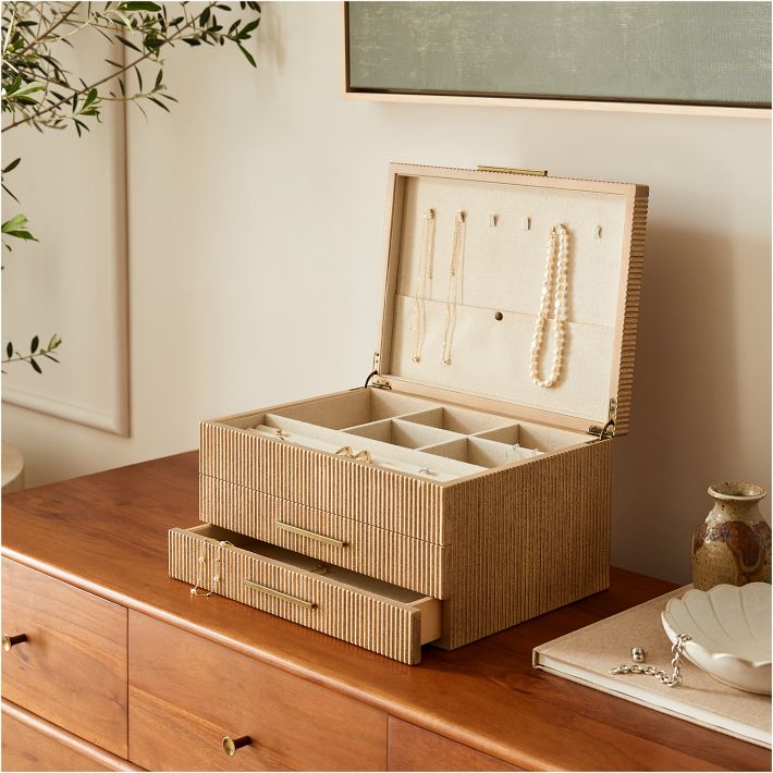 west elm 木製 ウッド ゴールド アクセサリージュエリーケース Modern Fluted Jewelry Boxes | West Elm