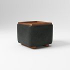 Open Box: Bowman Leather Tray Top Single Storage Ottoman (37.25") -Ludlow Leather Black, Cool Walnut