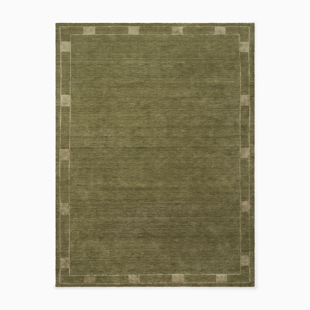 Pierce & Ward Deco Border Handwoven Wool Rug - 8x10 Feet, Dark Olive