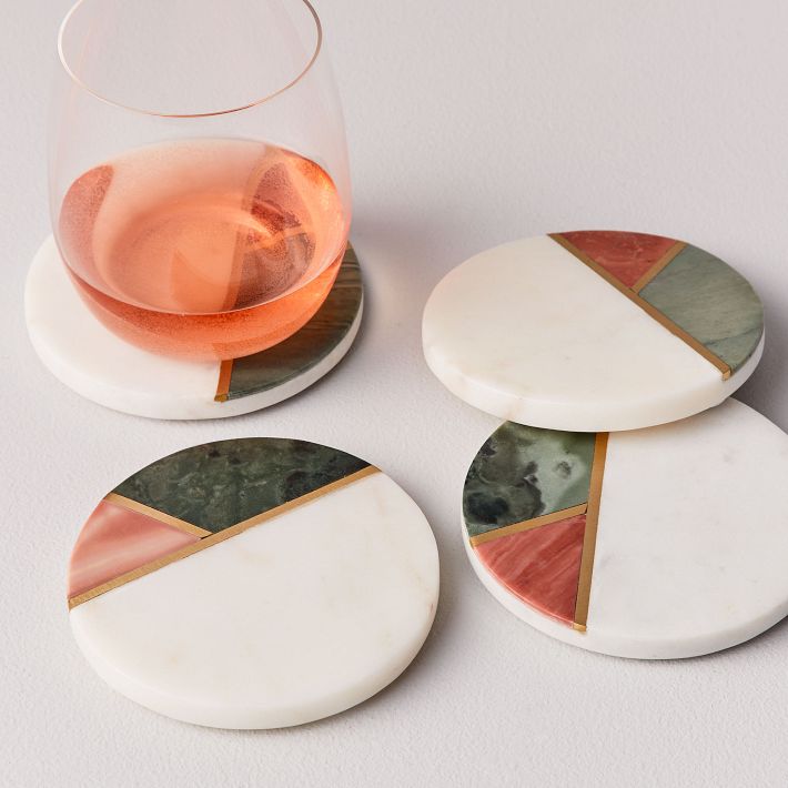 Mixed Marble & Brass Coaster Sets | West Elm