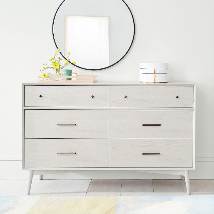 Mid-Century (56") 6-Drawer Dresser, White, West Elm Mid-Century (56") 6-Drawer Dresser, White, West Elm