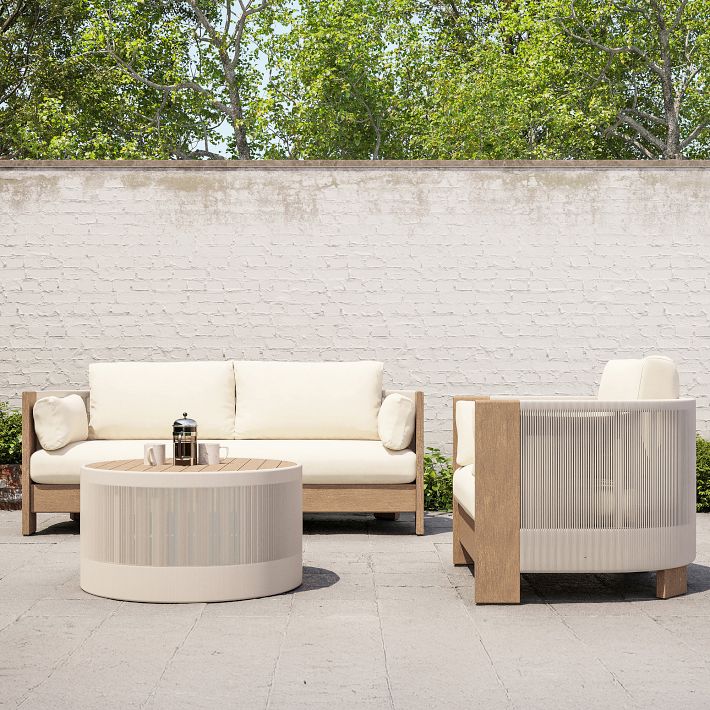 Porto Outdoor Sofa Set, Swivel Chair & Table | West Elm