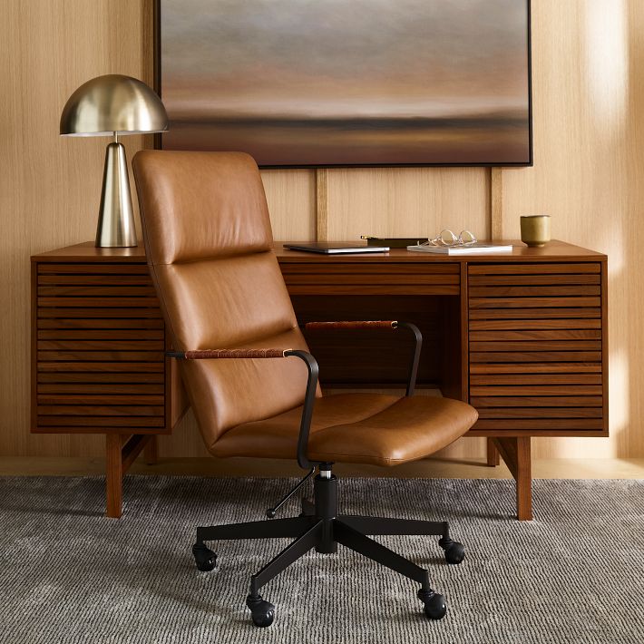 Cooper Mid-Century Leather Swivel Chair | West Elm