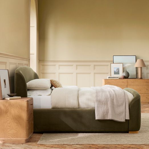 Pierce & Ward Upholstered Sleigh Bed by West Elm