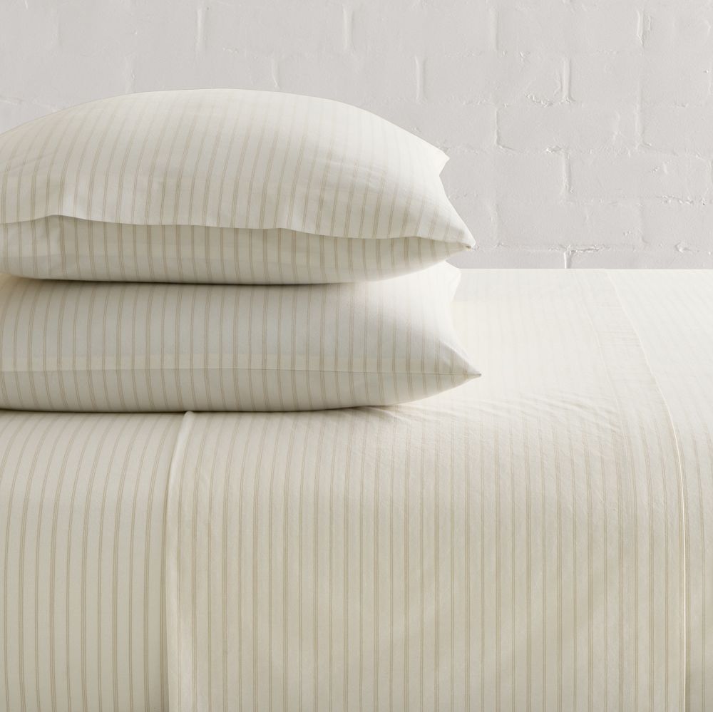 Organic Washed Cotton Percale Sheet Set - King, Sable Multistripe