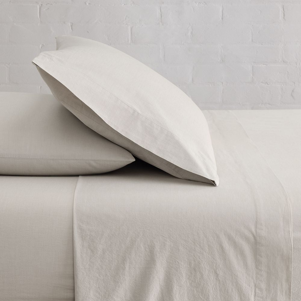 Organic Washed Cotton Percale Sheet Set - Queen, Sand Melange