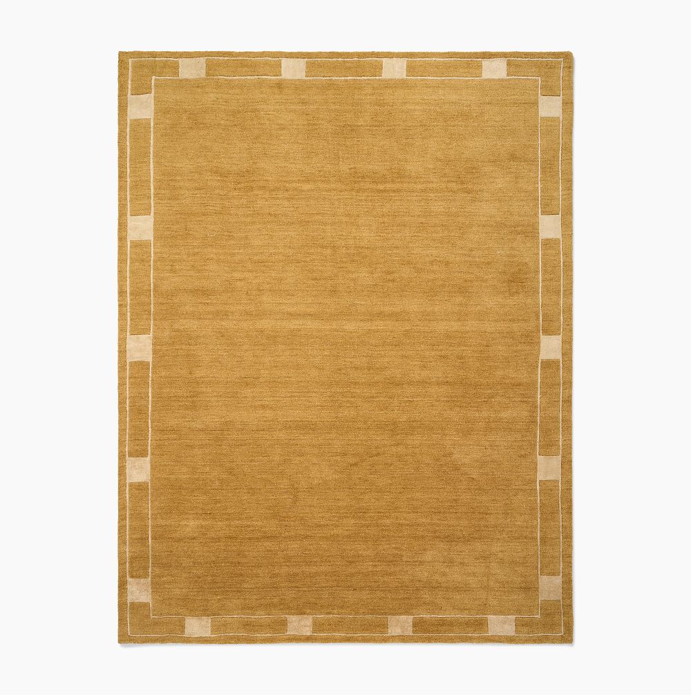 Pierce & Ward Deco Border Handwoven Wool Rug - 6x9 Feet, Cumin