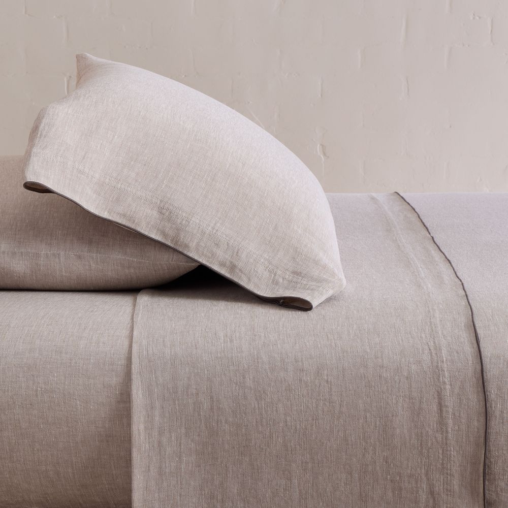 European Flax Linen Merrow Edge Sheet Set - King, Dark Flax