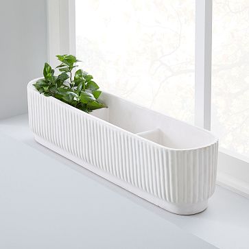 Fluted Ceramic Indoor/Outdoor Windowsill Planter, 4.3