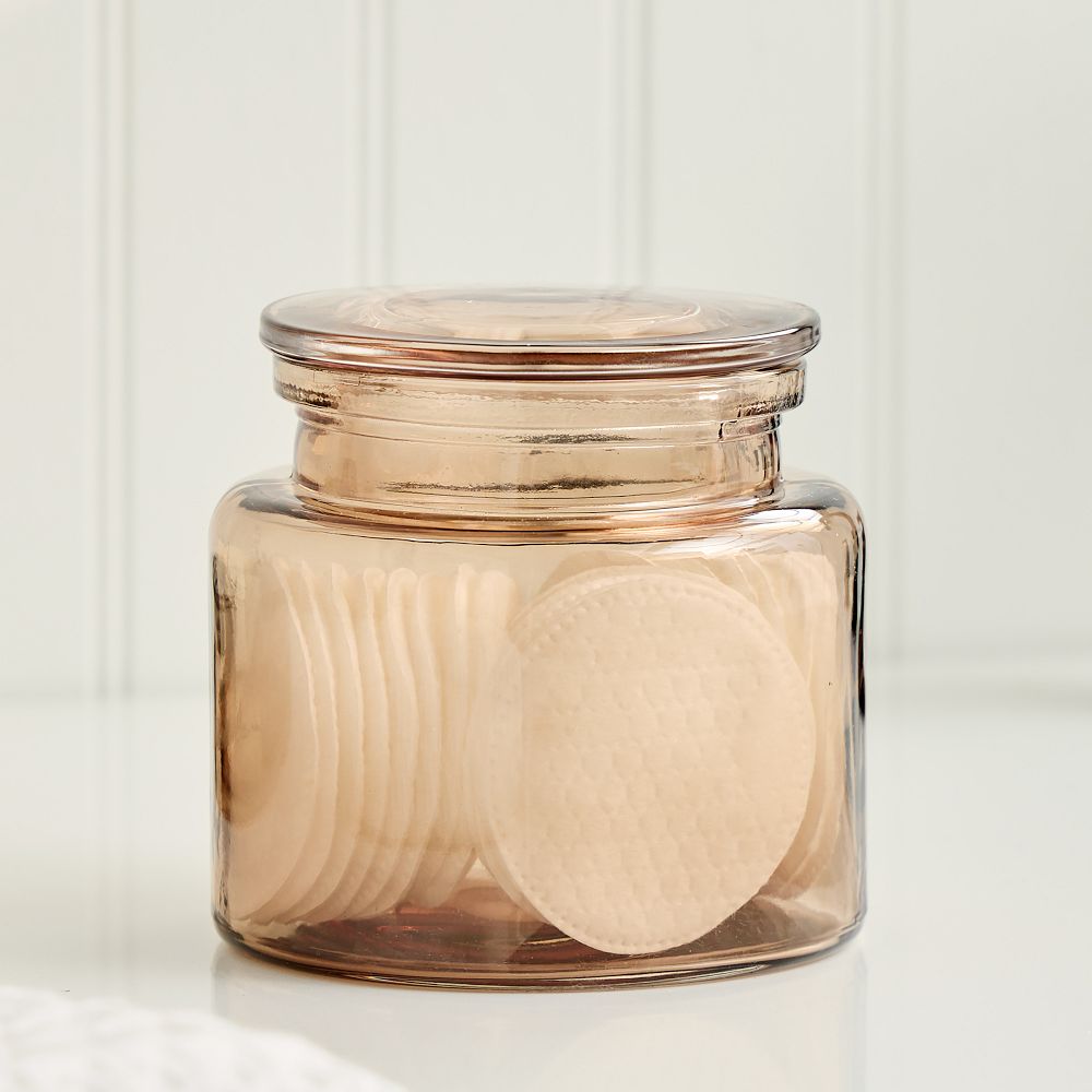 Apothecary Glass Bath Accessories - Small Lidded Canister, Smokey Taupe