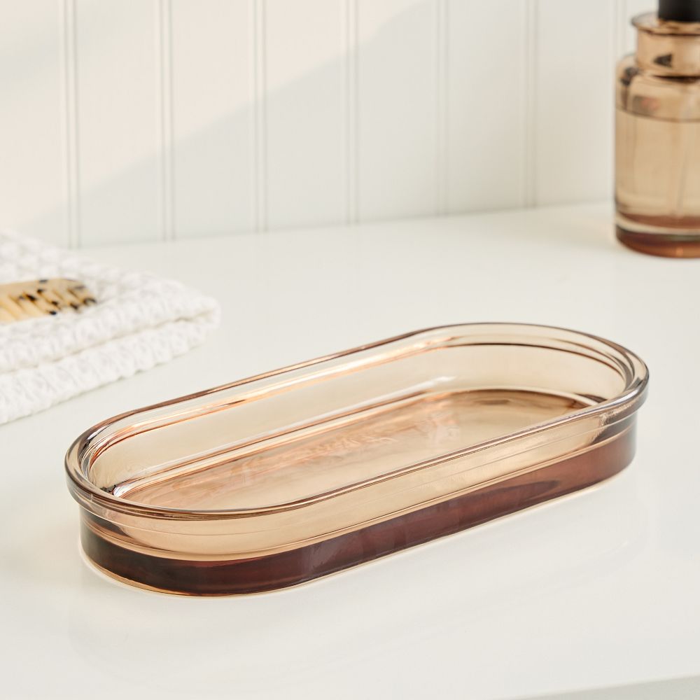 Apothecary Glass Bath Accessories - Tray, Smokey Taupe
