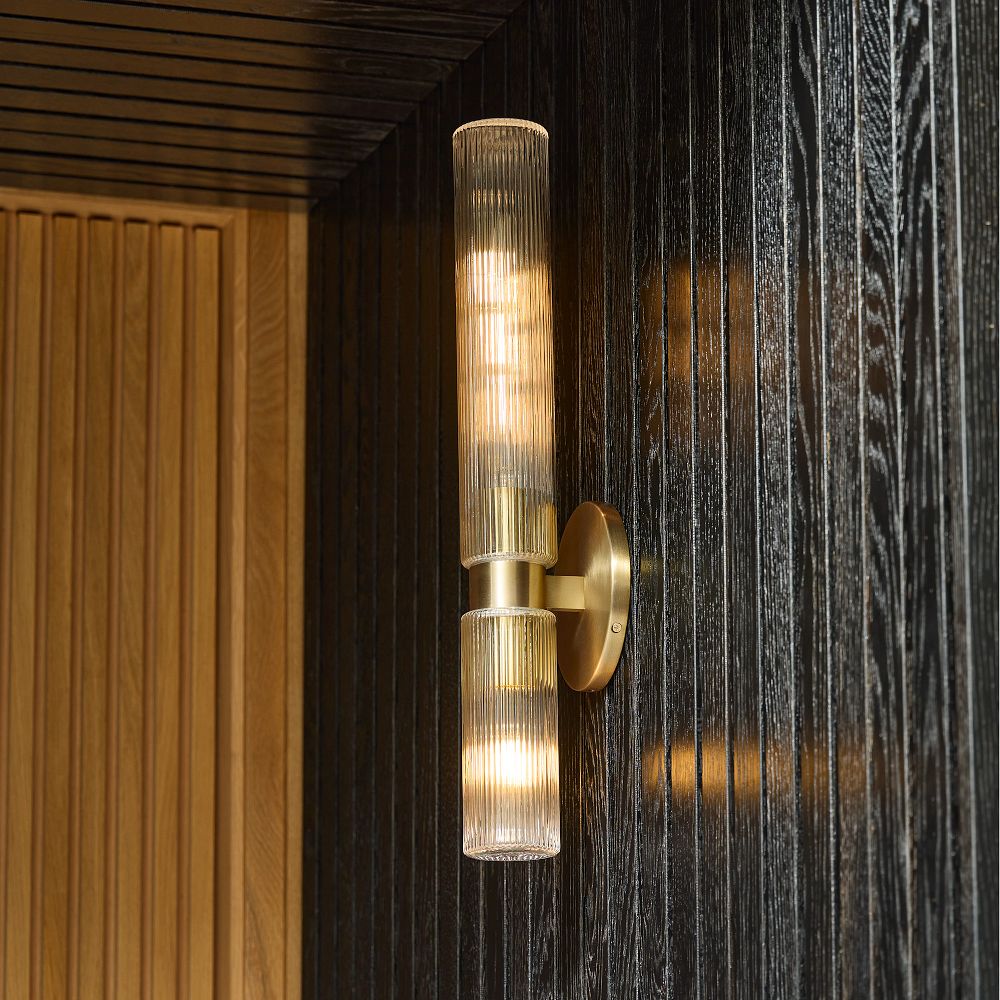 Weston Fluted Glass Double Asymmetrical Indoor/Outdoor Sconce (22.5") by West Elm