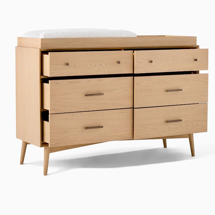 mid century modern changing table dresser Mid-Century 6-Drawer Wide Dresser with Removable Topper (56")