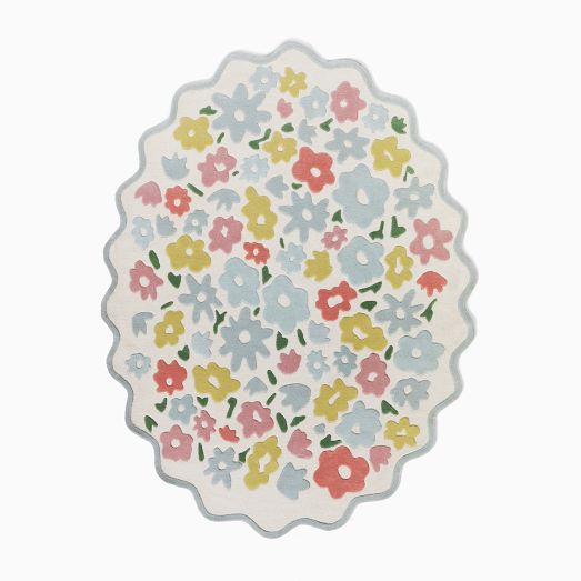 Pink Chicken Ditsy Floral Wool Rug by West Elm