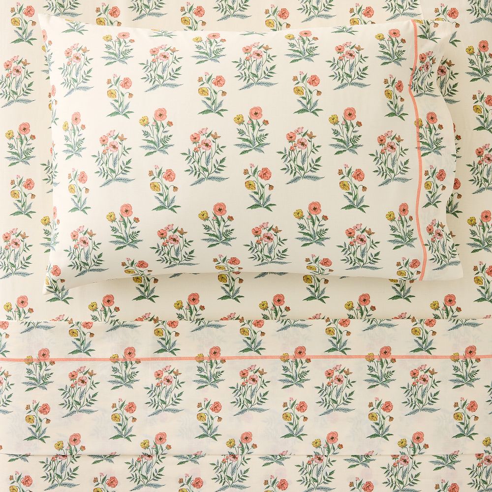 Pink Chicken Poppy Floral Sheet Set - Queen, Multi