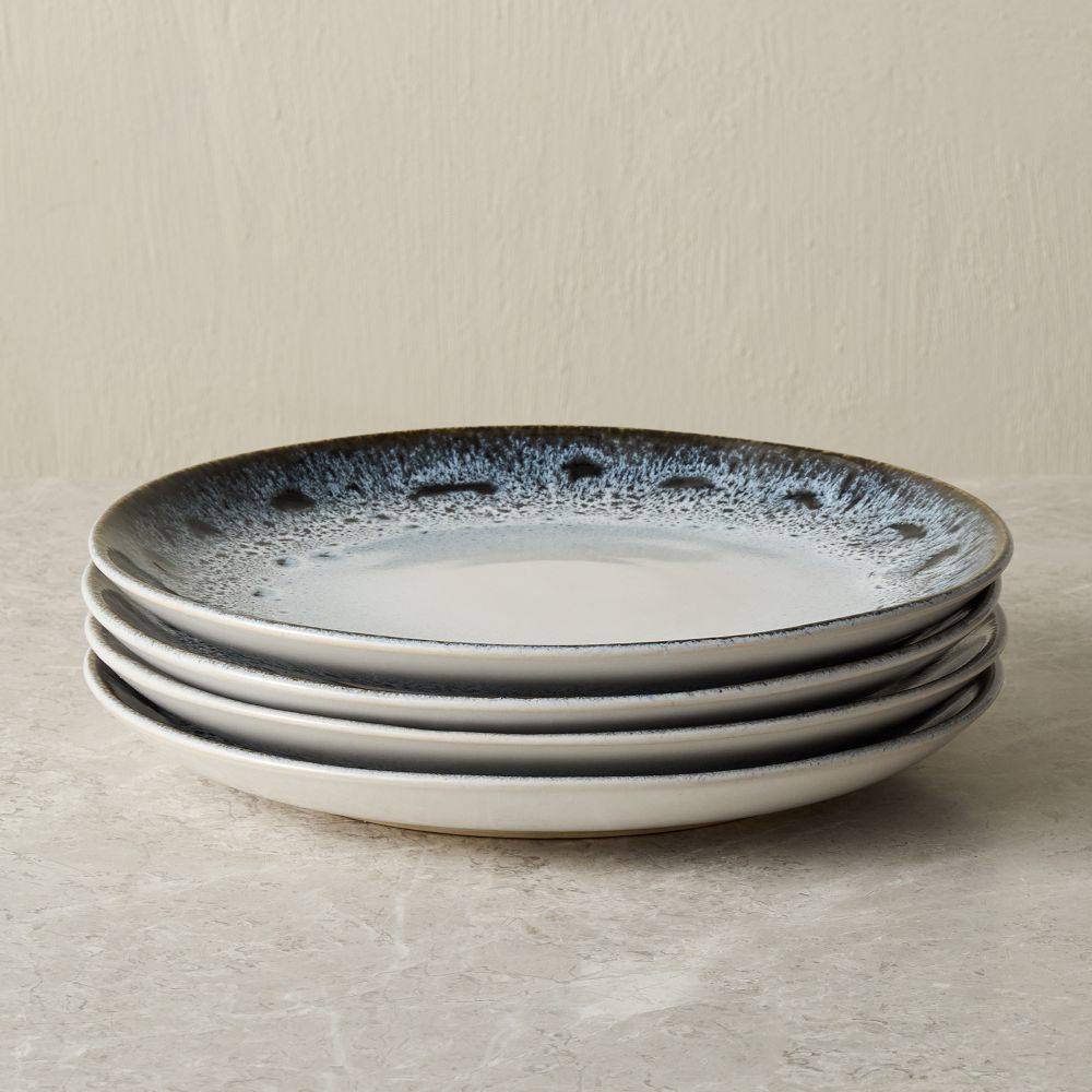 Reactive Glaze Stoneware Dinner Plate Sets - Black + White, Set of 4