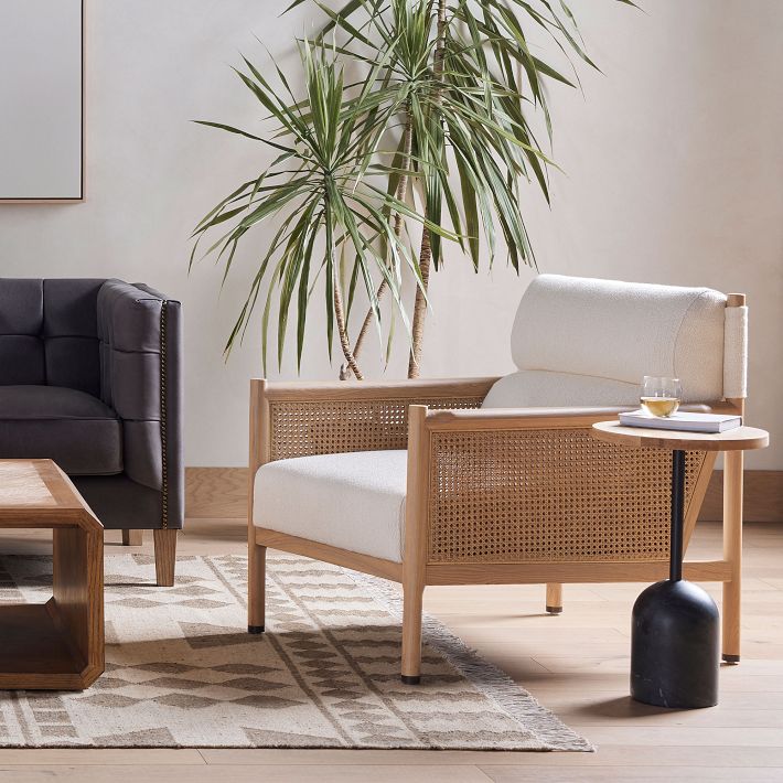 Cane Arms Chair, Distressed Wood Frame | West Elm