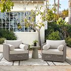 Coastal Wicker Outdoor Swivel Chairs &amp; Concrete Pedestal Round Side Table Set