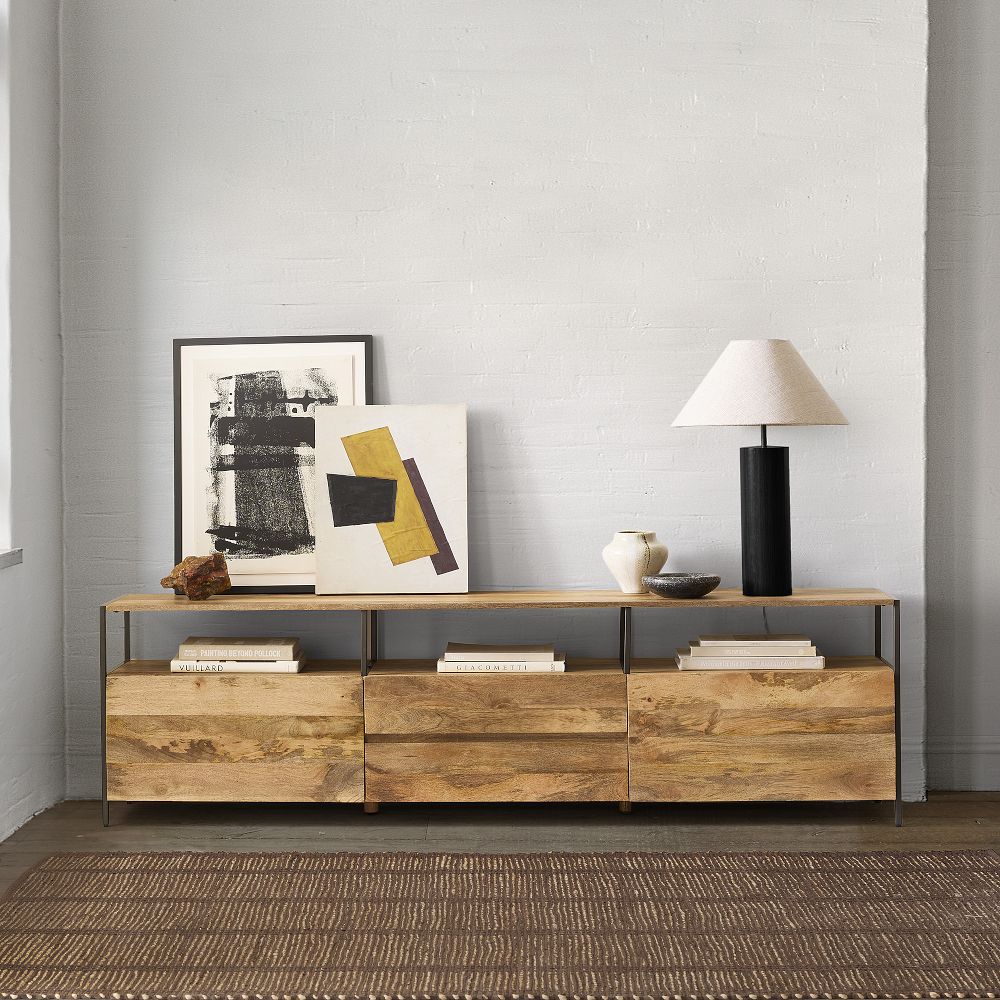 Industrial Solid Wood Storage Media Console (80"-96") by West Elm