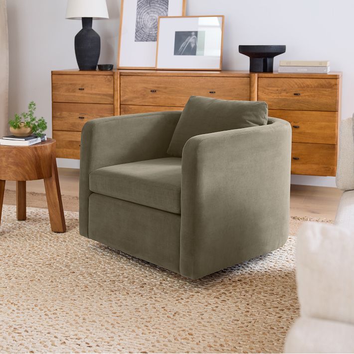 Bacall Curved Swivel Chair, 360° Base | West Elm