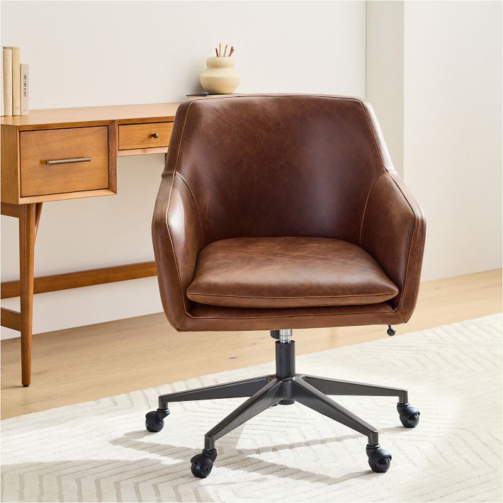 Helvetica Leather Swivel Office Chair | West Elm