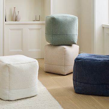 Cotton Canvas Pouf, Stonewashed Versatile Seat | West Elm