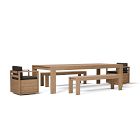 Telluride Outdoor Extendable Table (76"&ndash;106"), Benches (66") &amp; Swivel Dining Chairs Set
