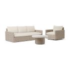 Westport Wicker Outdoor Slim Sofa, Swivel Chair &amp; Wicker Pedestal Coffee Table