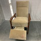 Open Box: Mid-Century Show Wood Recliner - Deluxe Velvet Camel, Pecan