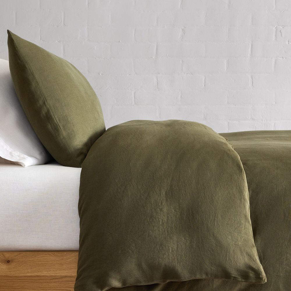 European Flax Linen Duvet Cover- Dark Olive