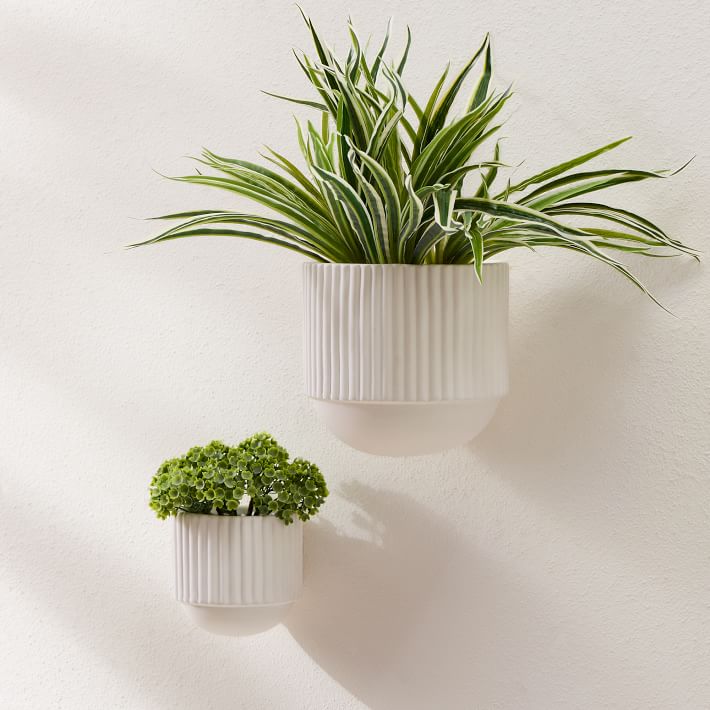 Fluted Ceramic Wallscape Planter, Small, 4.3"W x 3.5"D x 4.3"H, White, West Elm