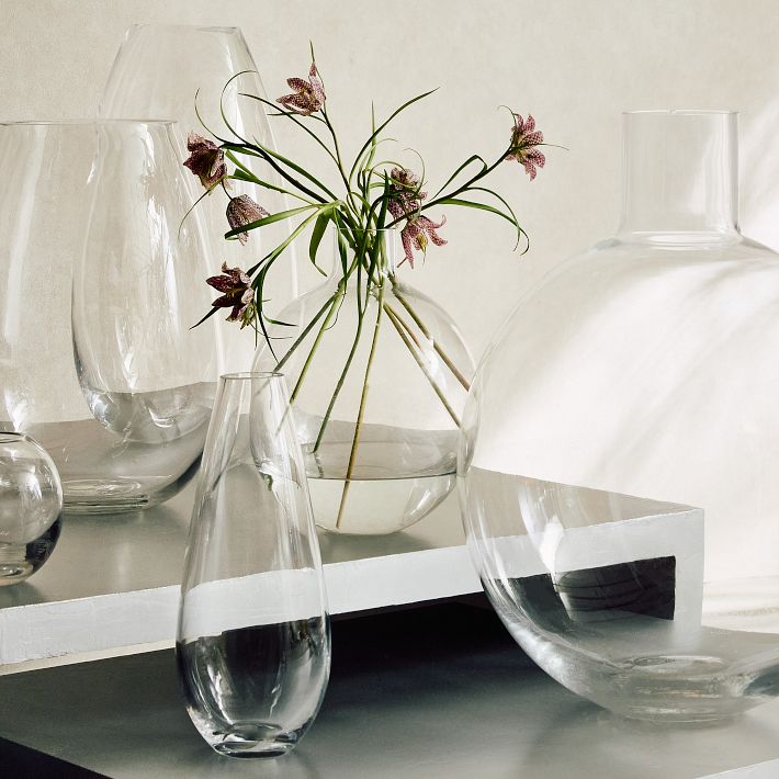Flower Vase Crystal Clear Crystal Vases Glass Vases For Flowers, Round Gray Clear Glass Vases For